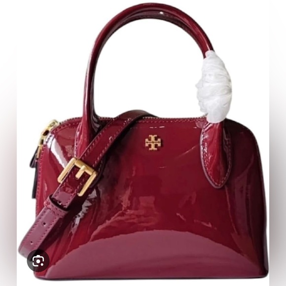 NWT The Tory Burch Emerson Patent Mini Dome Satchel in Warm Red - Picture 1 of 14